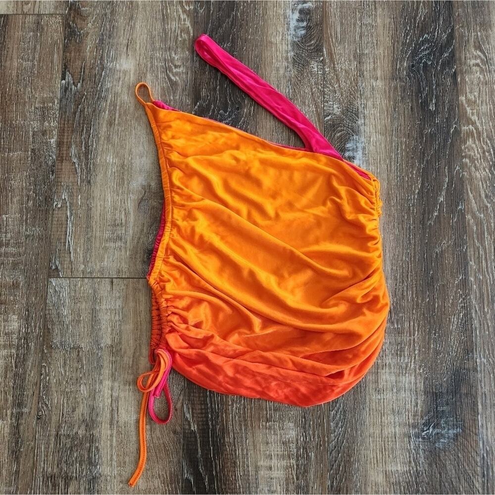 Andreadamo Draped Jersey Mono Shoulder Crop Top in Sex On the Beach Orange Small - Picture 5 of 14